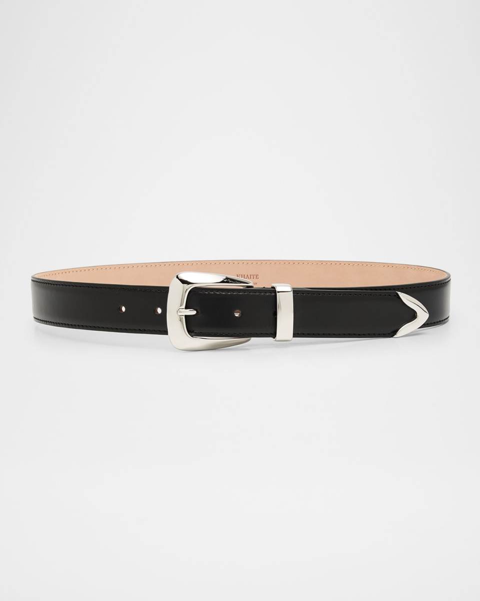 Benny Silvertone Buckle Leather Belt